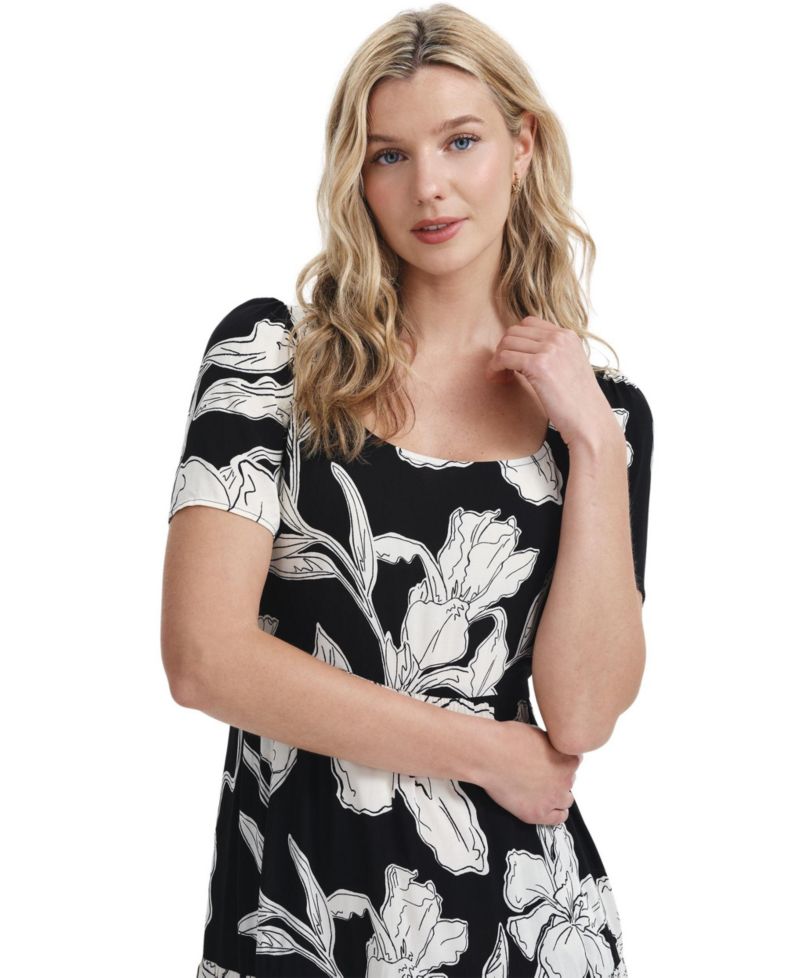 Women's Teresa Tiered Floral-Print Square Neck Midi Dress