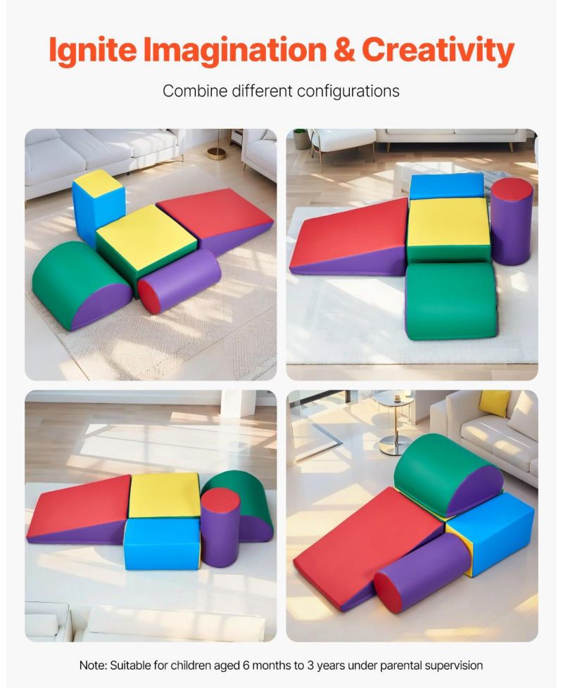 Foam Climbing Toys, 5-Piece Set, PU Leather Soft Play Blocks, Indoor Climb & Crawl Set, Easy Clean, 6M-3Y