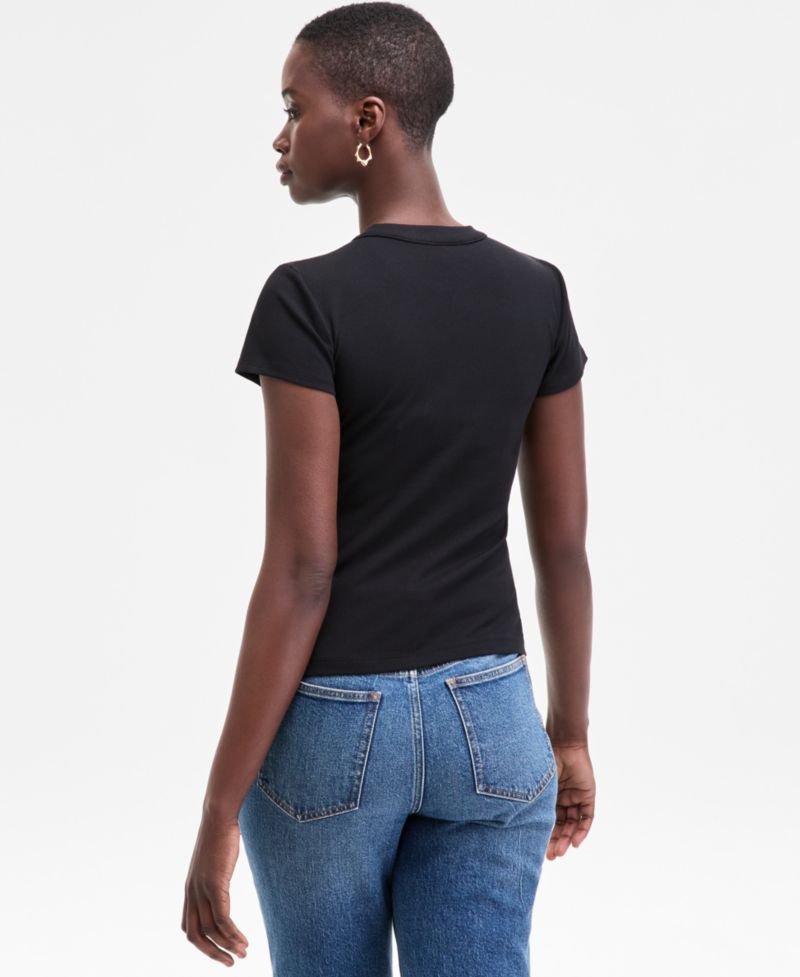 Women's Rib-Knit Short-Sleeve Button Front Top