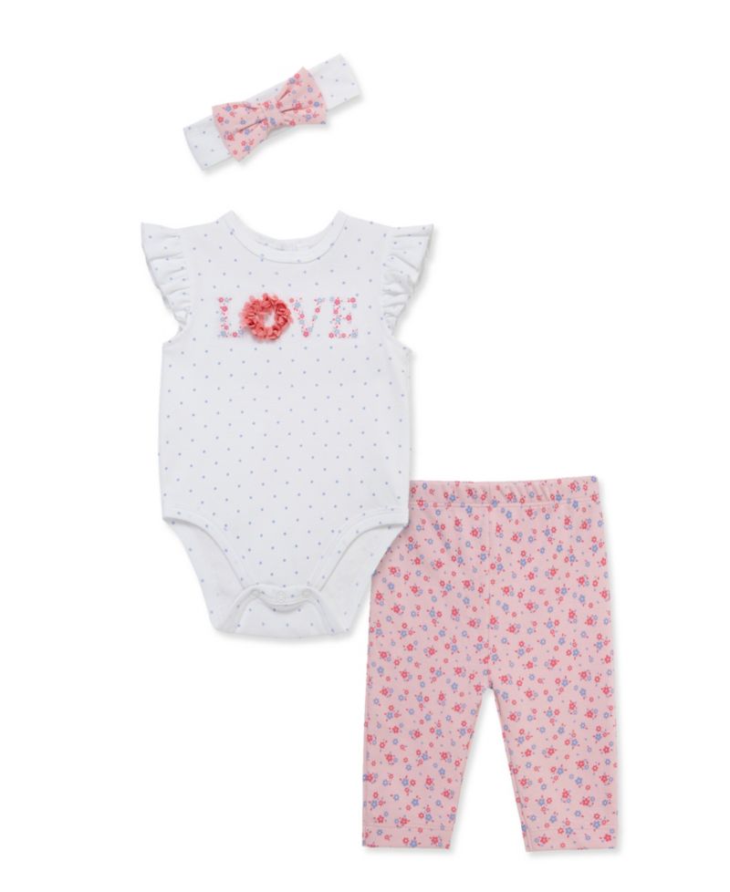 Baby Girls' Round Neck Bodysuit, Leggings and Headband, 3-Piece Set