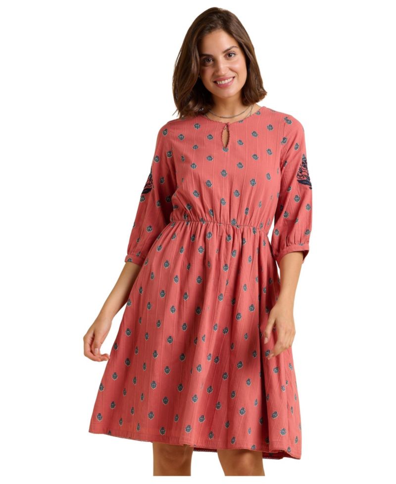 Women's Rolling 3/4 Sleeve Round Neck Dress