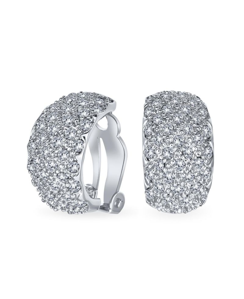 Cocktail Wide Pave Gold Encrusted Crystal Half Dome Clip On Earrings