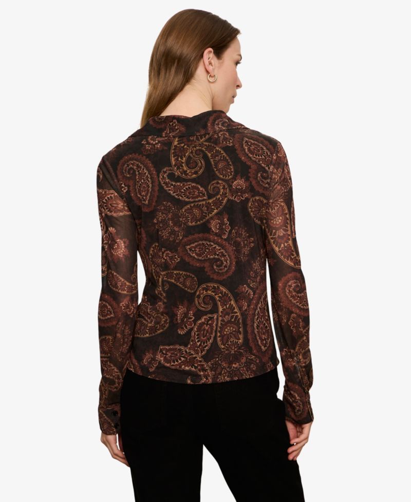 Women's Fitted Mesh Button Down Top