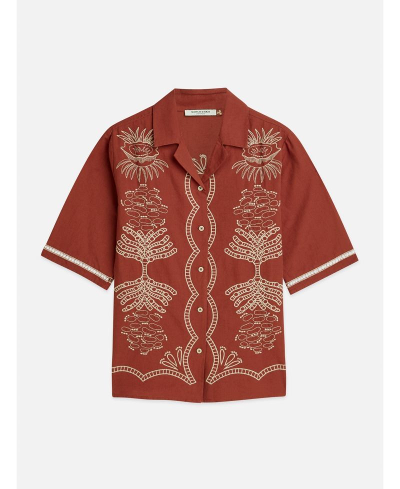 Women's Embroidered Short Sleeved Fitted Shirt