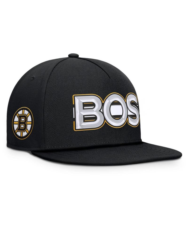Men's Black Boston Bruins Authentic Pro Rink Team Code Snapback Hat