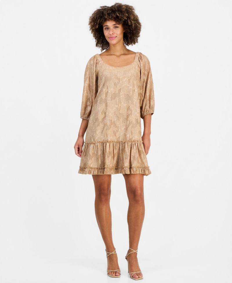 Women's Floral-Burnout Scoop Neck Ruffle-Hem A-Line Dress