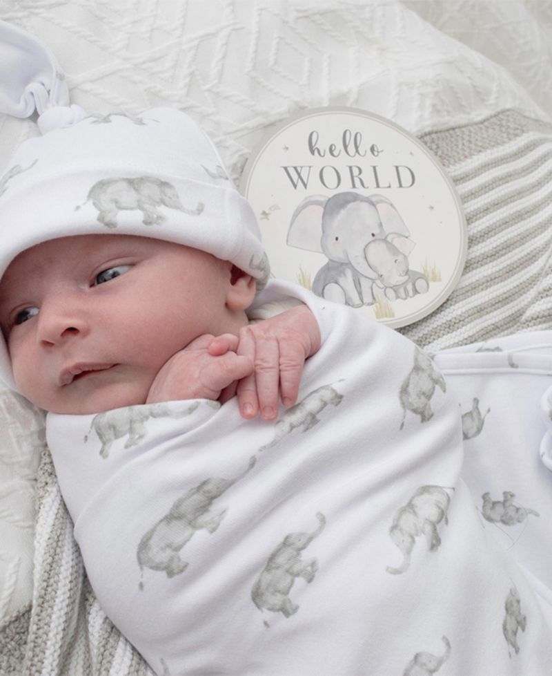 Baby Boys and Girls 3-Piece Elephant Heritage Collection Hello World Gift Set