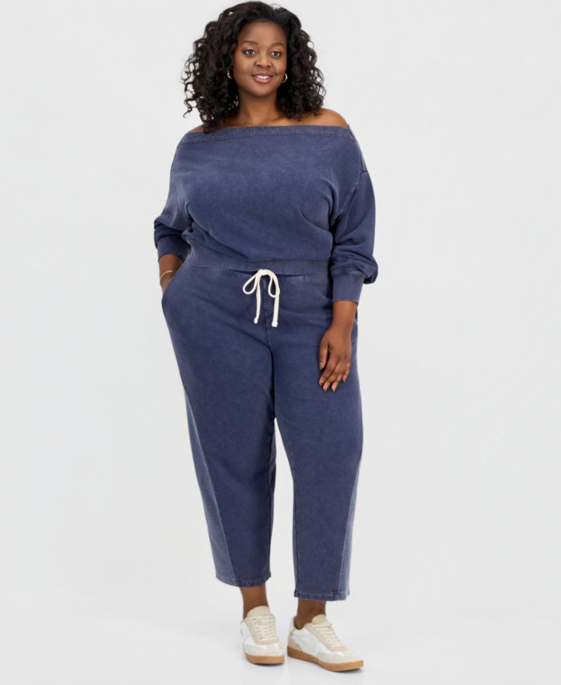 Trendy Plus Size French Terry Off-The-Shoulder Sweatshirt