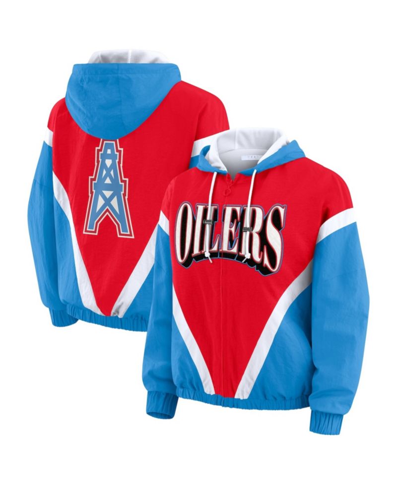 Women's Red/Light Blue Tennessee Titans Retro Crinkle Full-Zip Hoodie Windbreaker