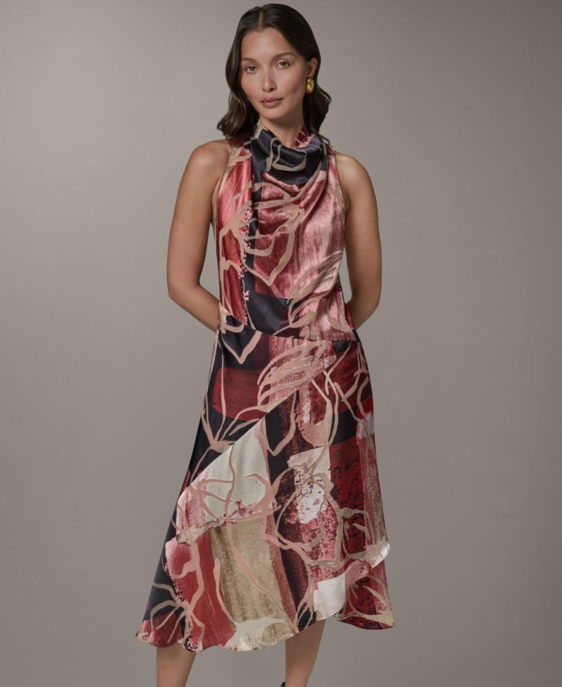 Women's Printed Burnout High Cowl Neck Dress