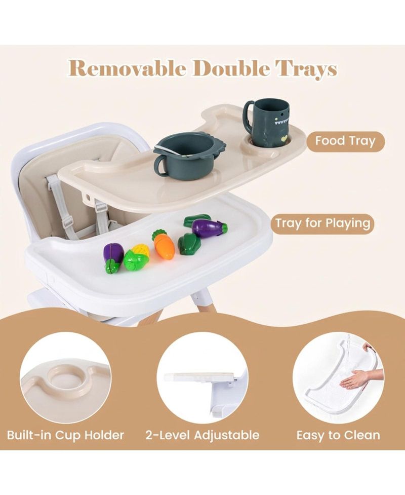 4-in-1 Convertible Baby High Chair with Detachable Double Trays