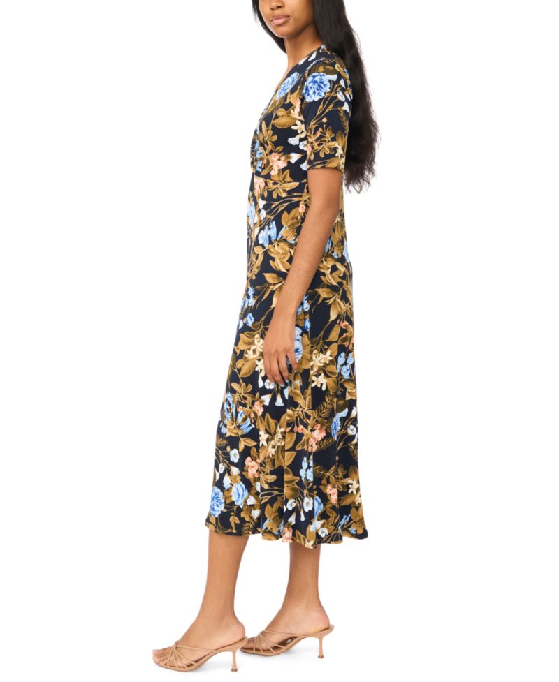 Women's V-Neck Twist-Front Midi Dress