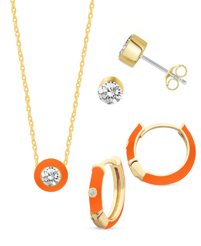 Crystal Enamel Necklace and Earring Set, 3-Piece