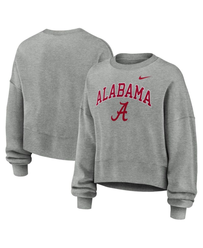 Women's Heather Gray Alabama Crimson Tide Oversized Phoenix Arch Pullover Sweatshirt