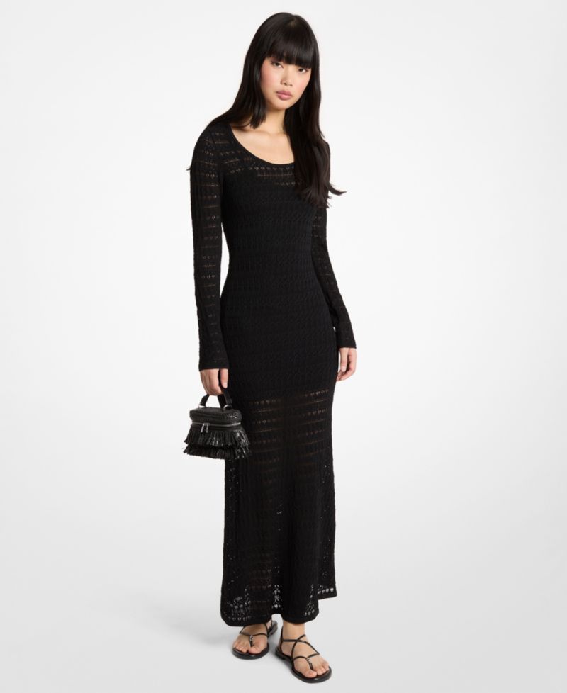 Women's Pointelle Scoop Neck Sweater Maxi Dress