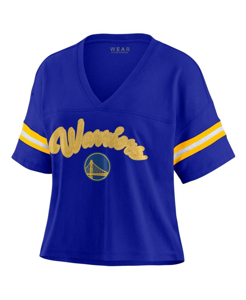 Women's Royal Golden State Warriors Plus Size Color Block Boxy V-Neck T-Shirt
