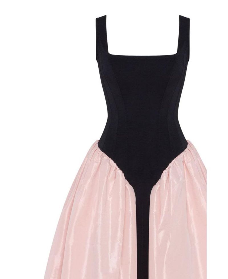 Women's Corset Dress On Straps With A Glossy Midi Skirt