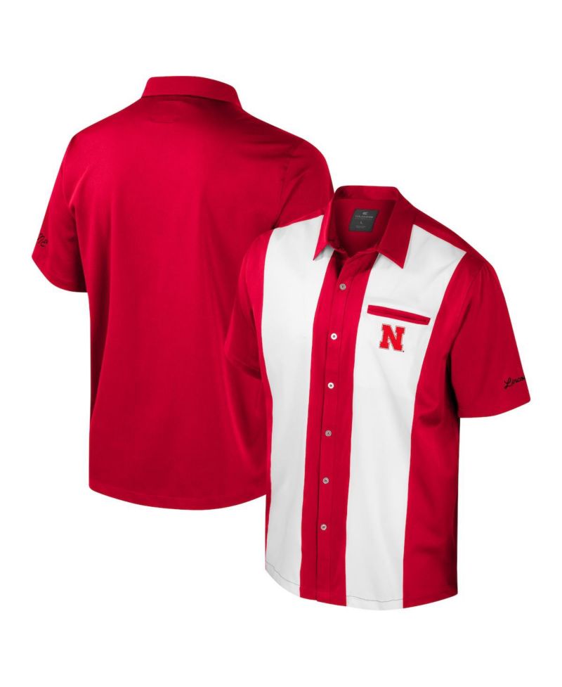 Men's Scarlet Nebraska Huskers Strike Bowling Button-Up Shirt
