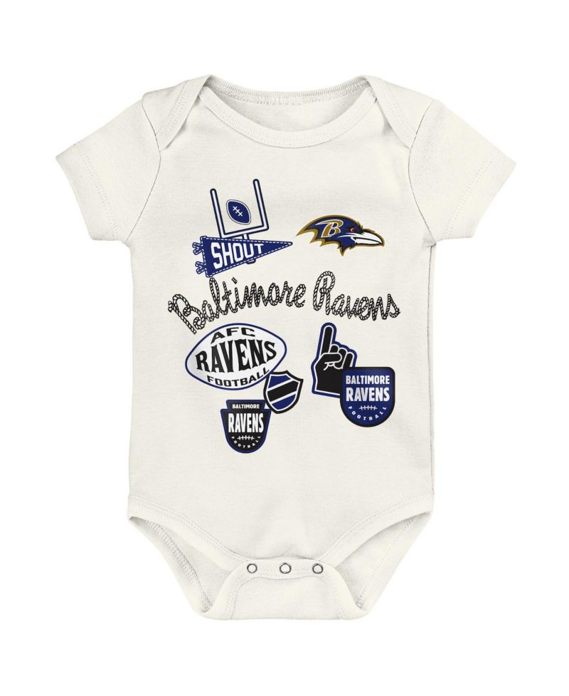Baby Boys and Girls 3-Pack Baltimore Ravens Littlest Player Bodysuit Set