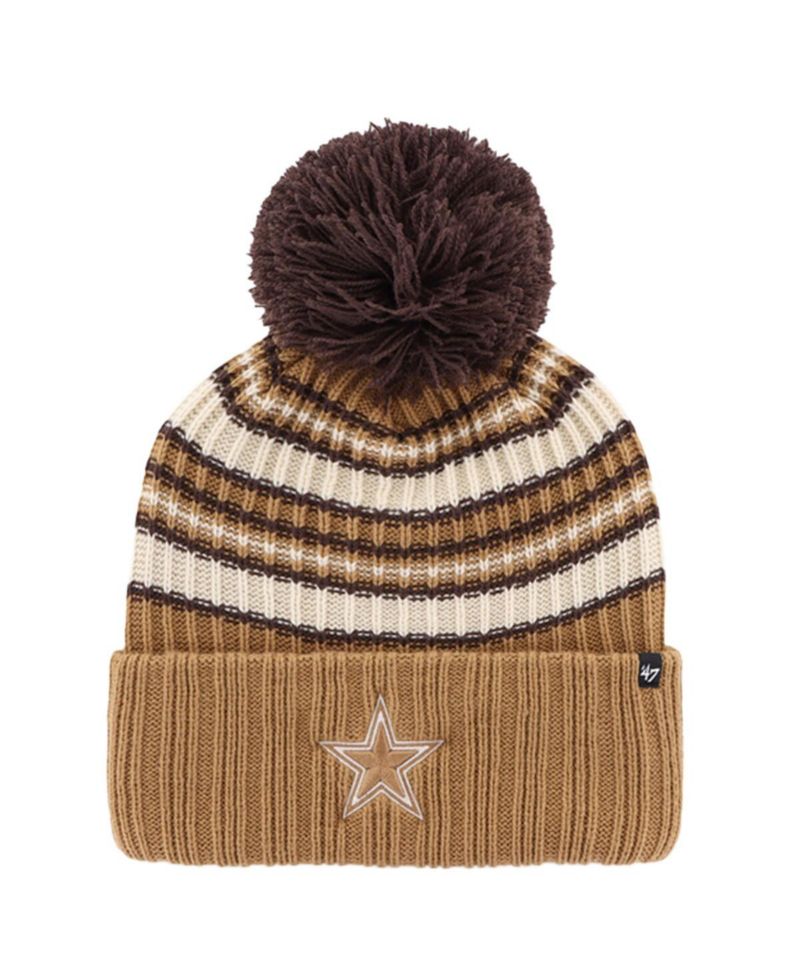 Women's Brown Dallas Cowboys Espresso Cuffed with Pom Knit Hat
