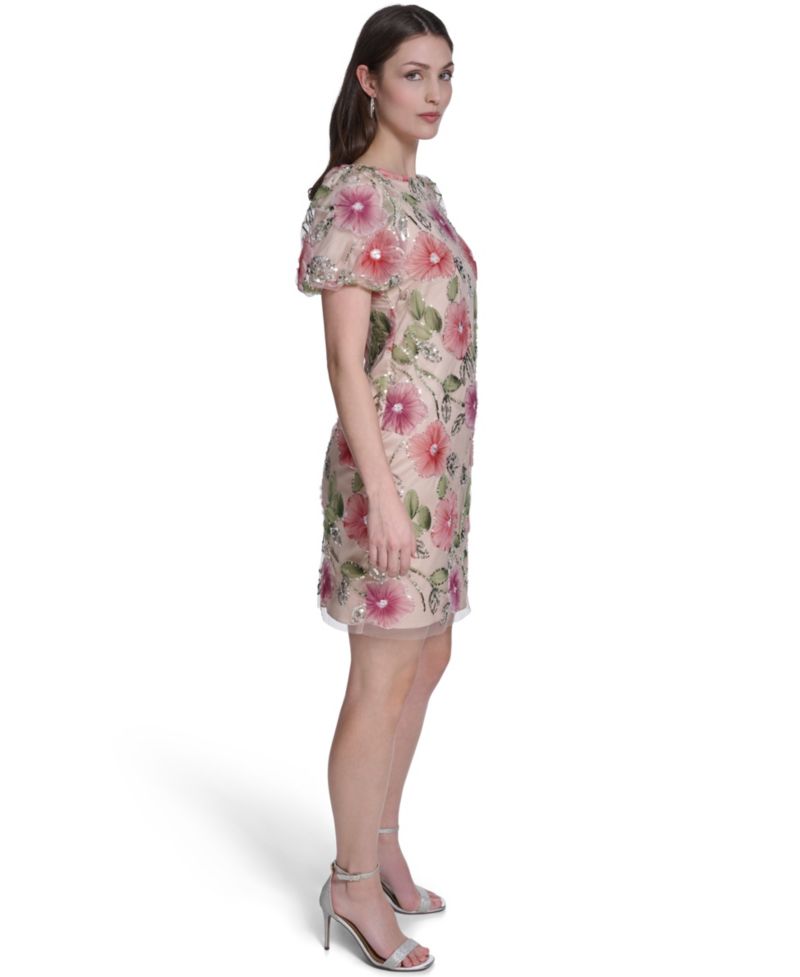 Petite Puff-Sleeve Boat Neck T-Body Dress