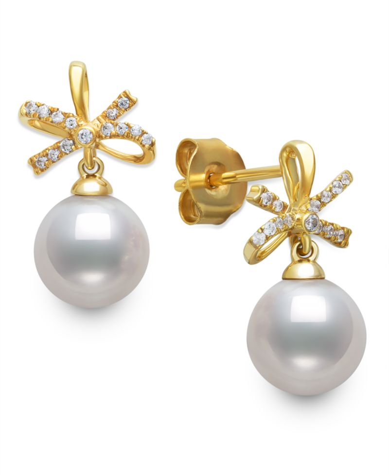 Freshwater Pearl (7-8mm) and Cubic Zirconia Jewelry Set in Gold Over Silver