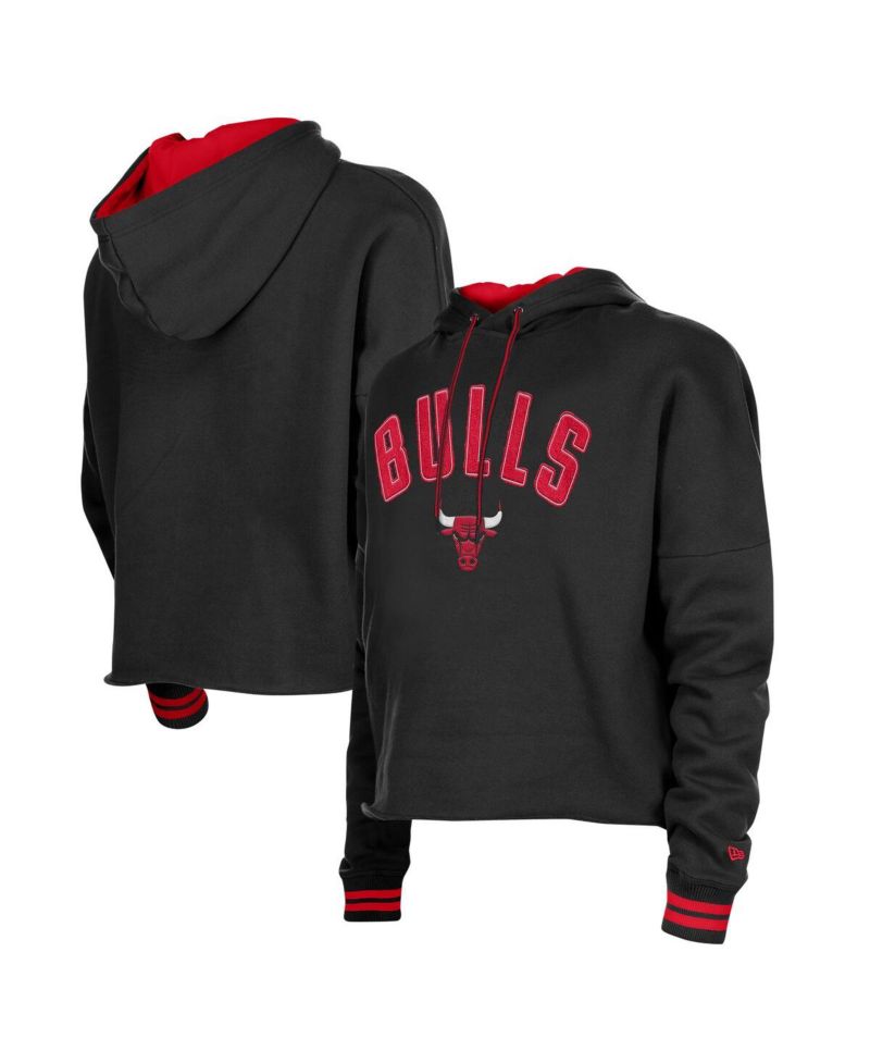 Women's Black Chicago Bulls Boxy Raw Edge Pullover Hoodie
