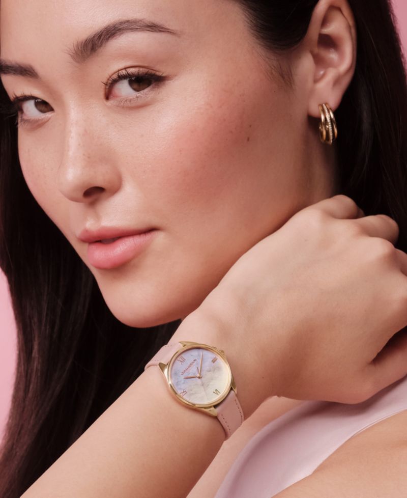 Women's Azure Rose Leather Strap Watch, 30mm