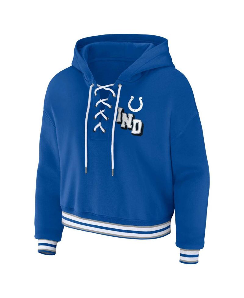 Women's Royal Indianapolis Colts Plus Size Lace-Up Pullover Hoodie