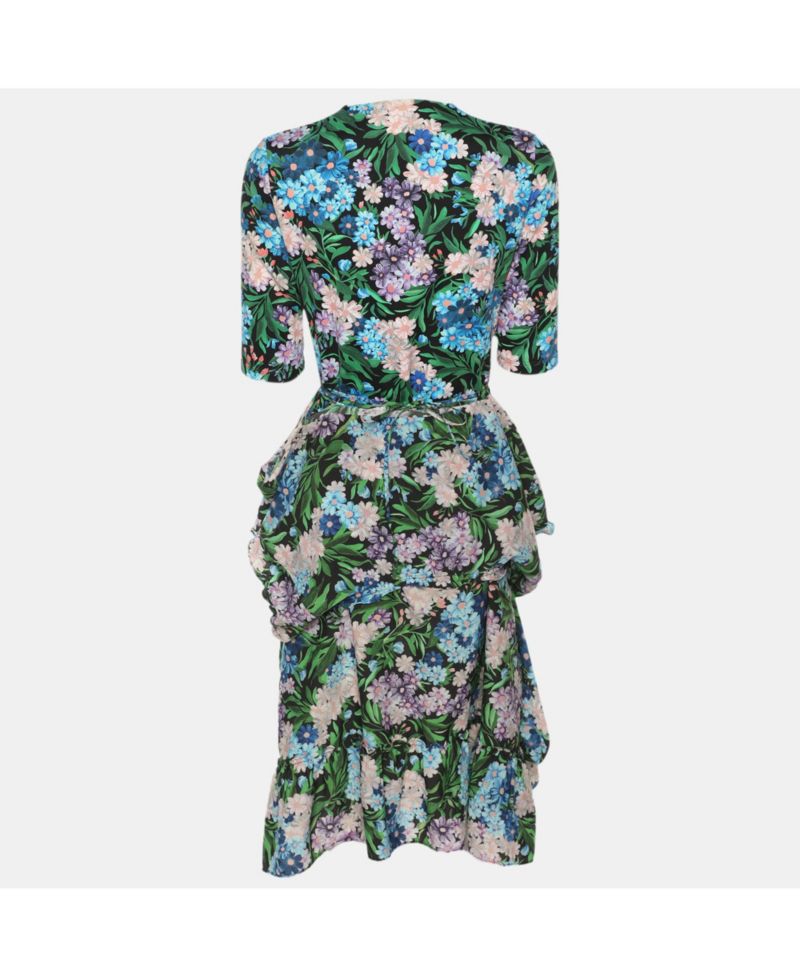 Women's Floral Print Ruffled Drawstring Midi Dress