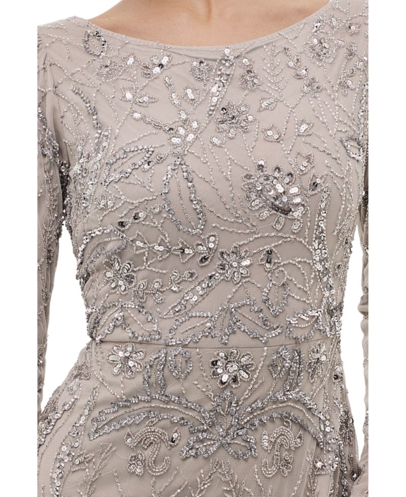 Women's Modest Floral Embellished Sequins Maxi Dress
