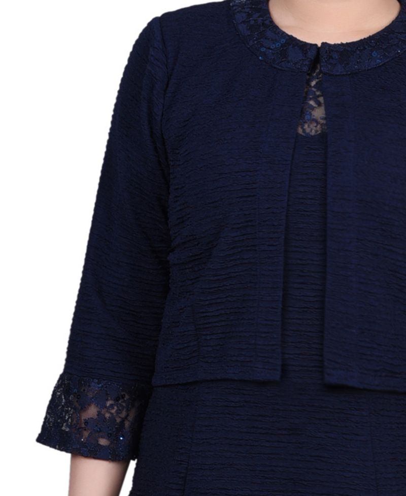 Petite Two Piece Novelty Knit and Lace Dress Set