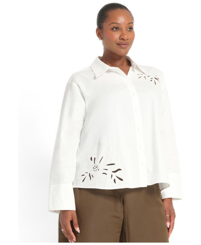 Plus Size Kalani Relaxed-Fit Embroidered Cotton Shirt