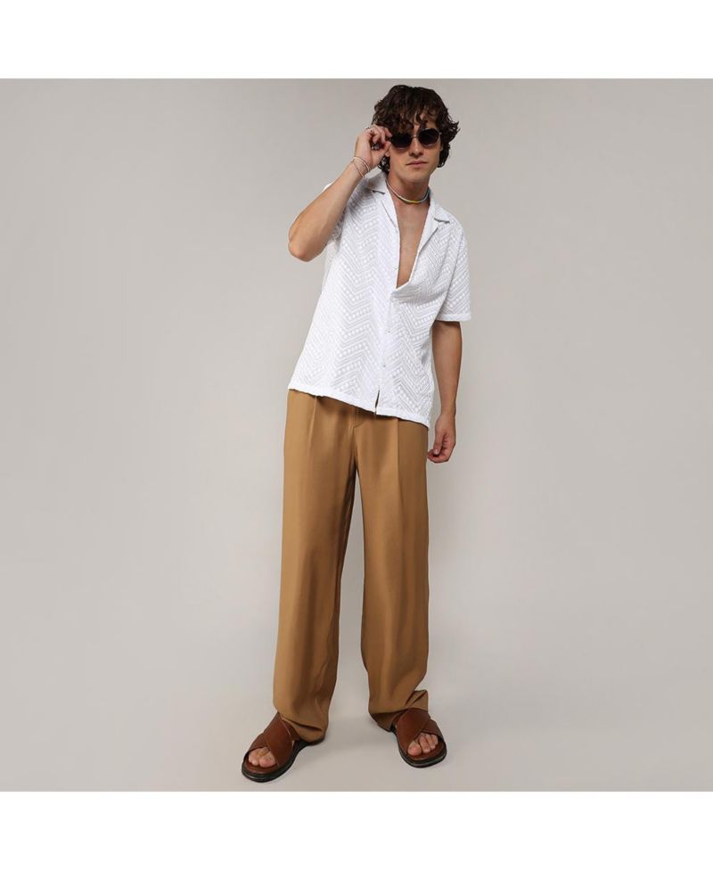 Men's Chalk White Embroidered Zig-Zag Shirt
