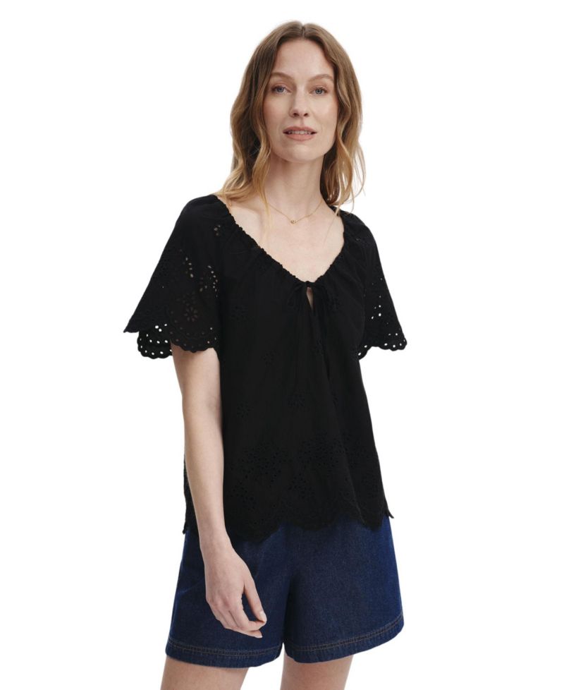 Women's Ruthie Floral-Embroidered V-Neck Short-Sleeve Top