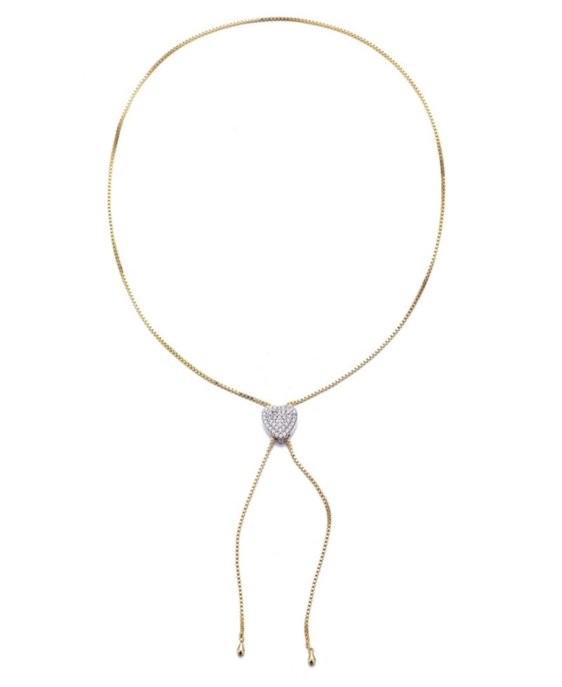 Gold CZ Heart Bolo Necklace