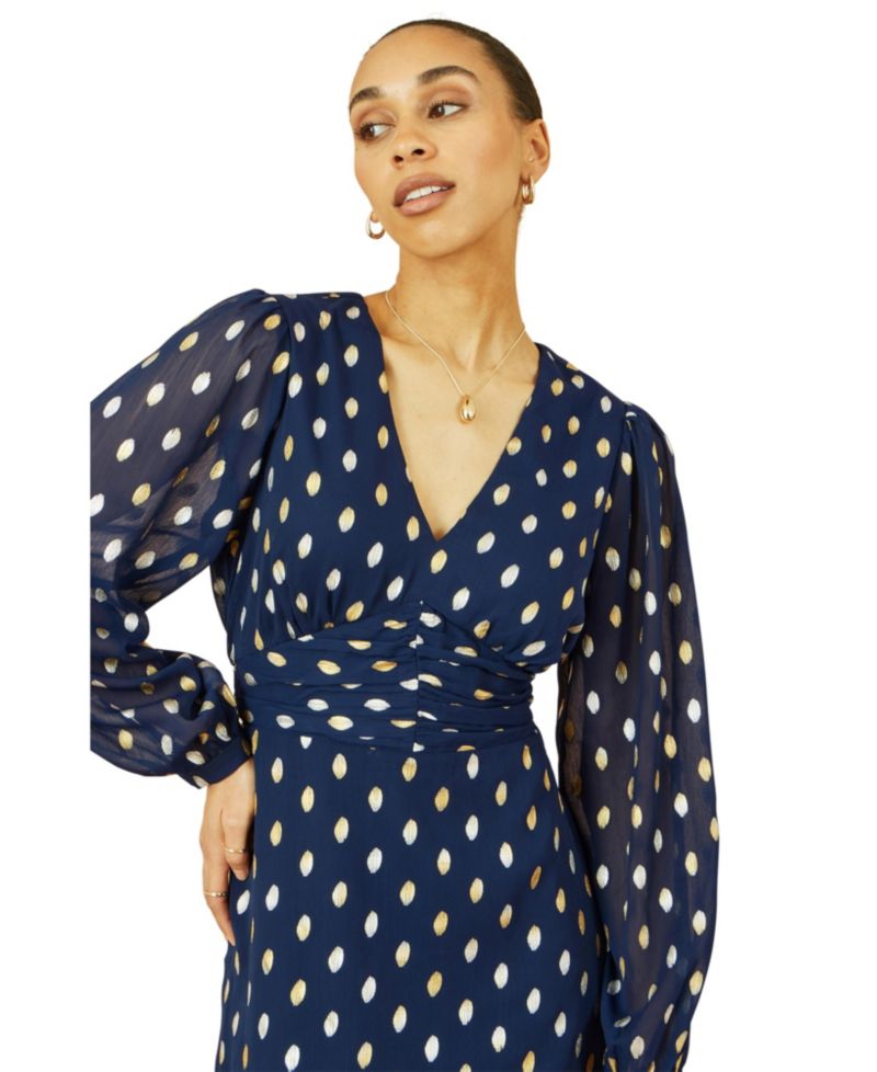 Women's Elegant Foil Print Midi Dress
