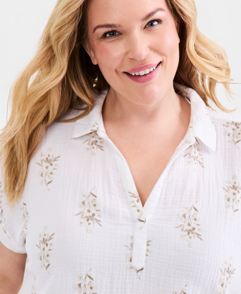 Plus Size Collared Popover Top