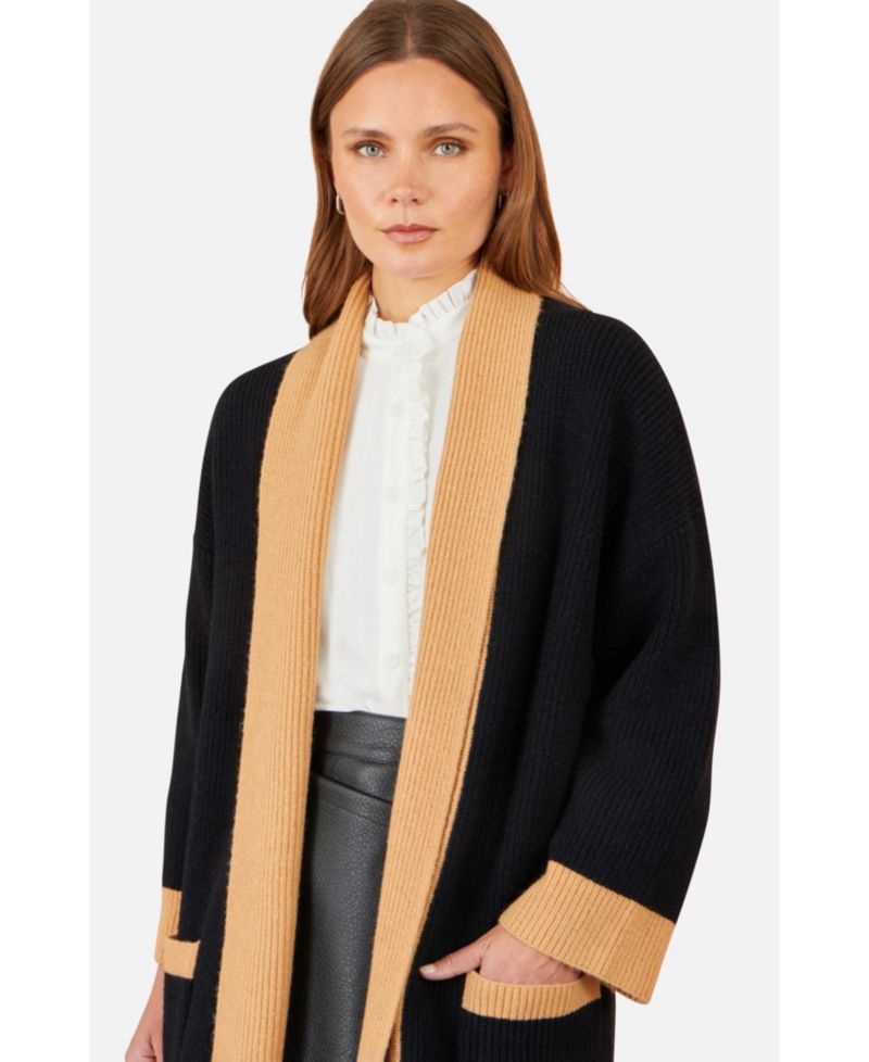 Women's Longline Ribbed Border Open Cardigan
