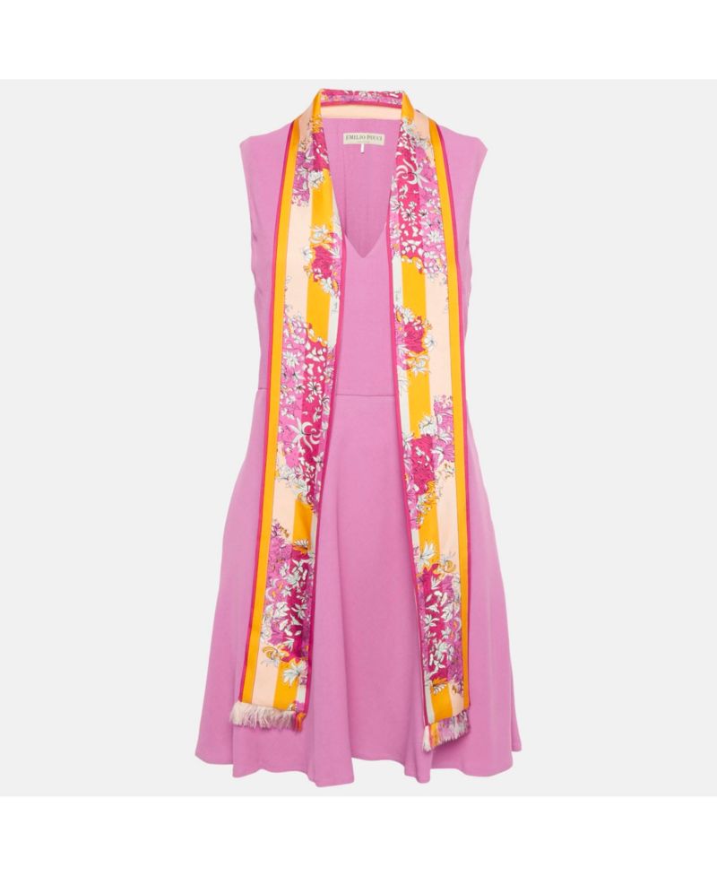 Women's Silk Printed Neck Tie Detail Crepe Mini Dress