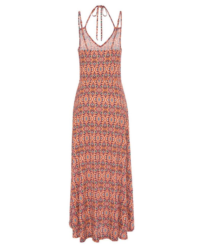 Women's Viscose Tropical Print Halterneck V-Neck Maxi Dress