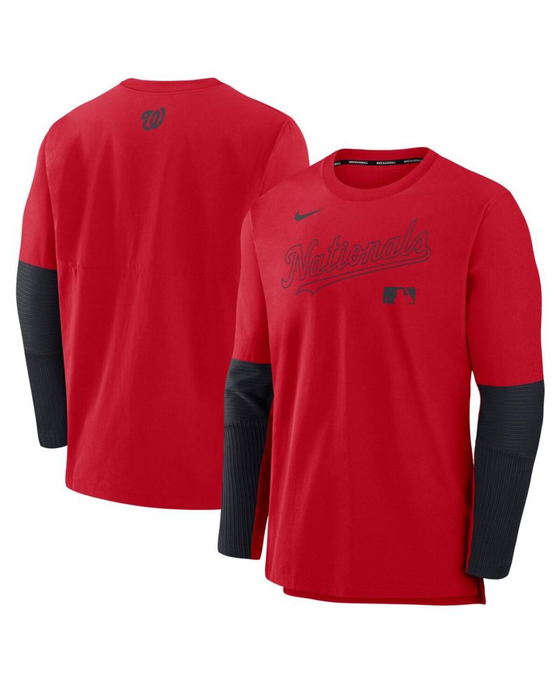 Men's Red/Navy Washington Nationals Authentic Collection Player Lightweight Performance Long Sleeve T-Shirt