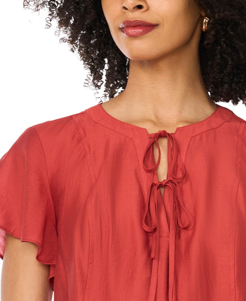 Women's Double Tie Raglan Short Flutter-Sleeve Blouse