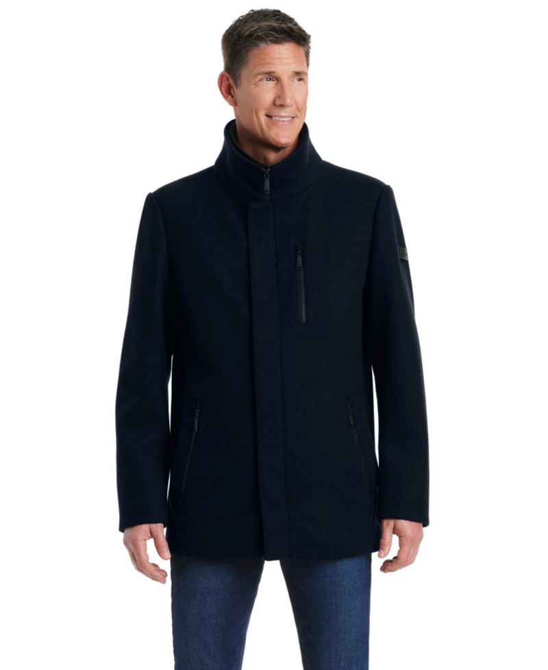 Men's Funnel Neck Wool Blend Car Coat