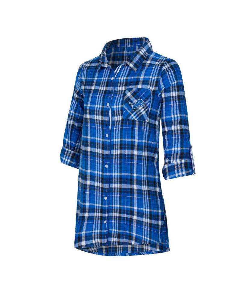 Women's Blue Detroit Lions Laney Plaid Tri-Blend Nightshirt