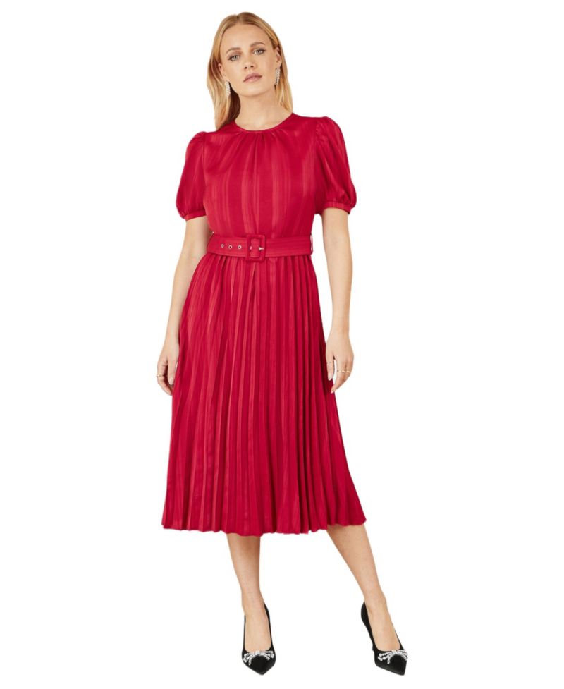 Women's Striped Satin Midi Dress Stylish Belted Partywear