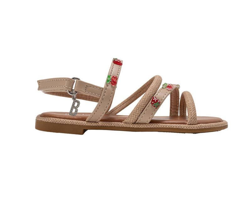 Girls Girl's Fashion Sandals - Dressy Shoes with Tiny Fruit Charms and Raffia Embossed Accents