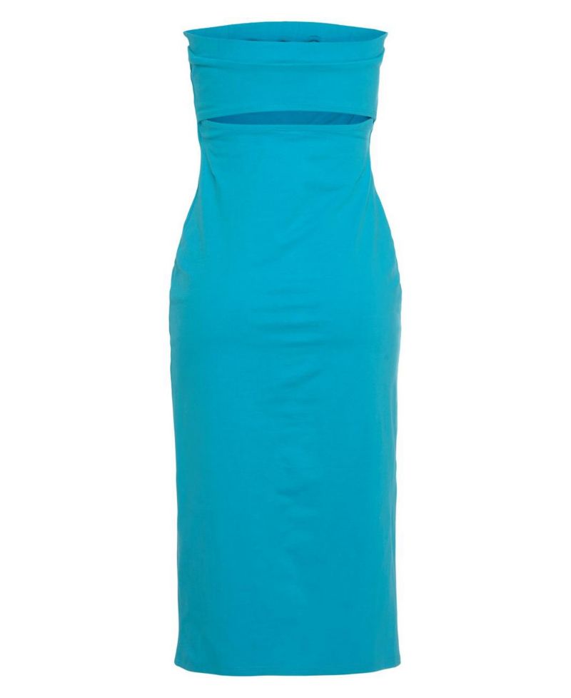 Women's Cotton Strapless Back Cutout Column Bandeau Midi Dress