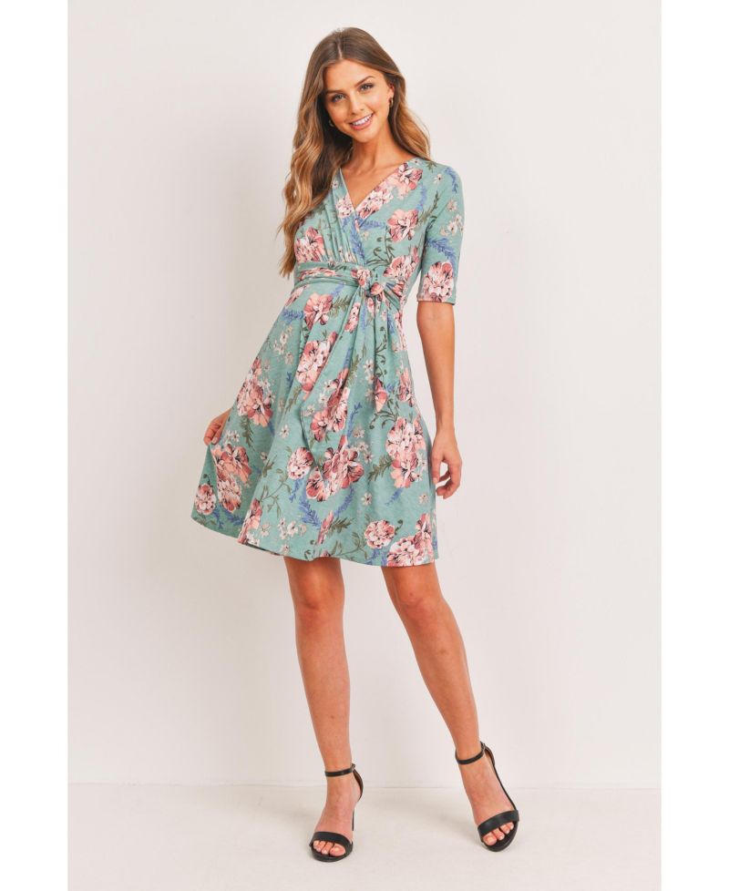 Women's Floral Wrap Dress with Tie Waist Nursing Friendly