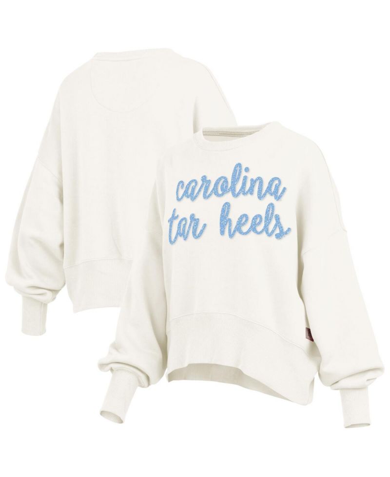 Women's Cream North Carolina Tar Heels Oversized Chelsea Waist Length Pullover Sweatshirt